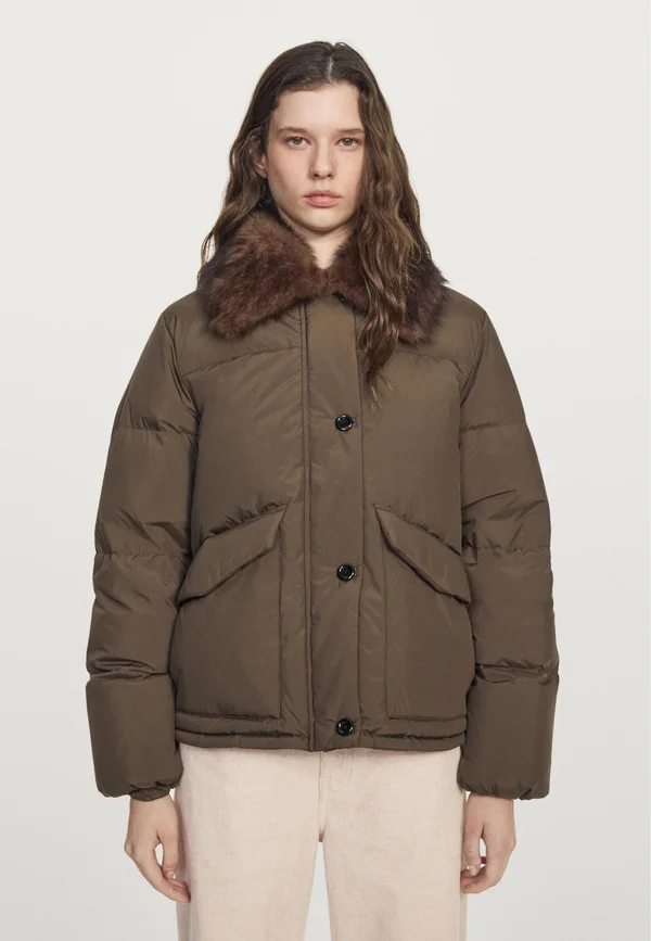 WITH COLLAR - Down jacket - khaki
