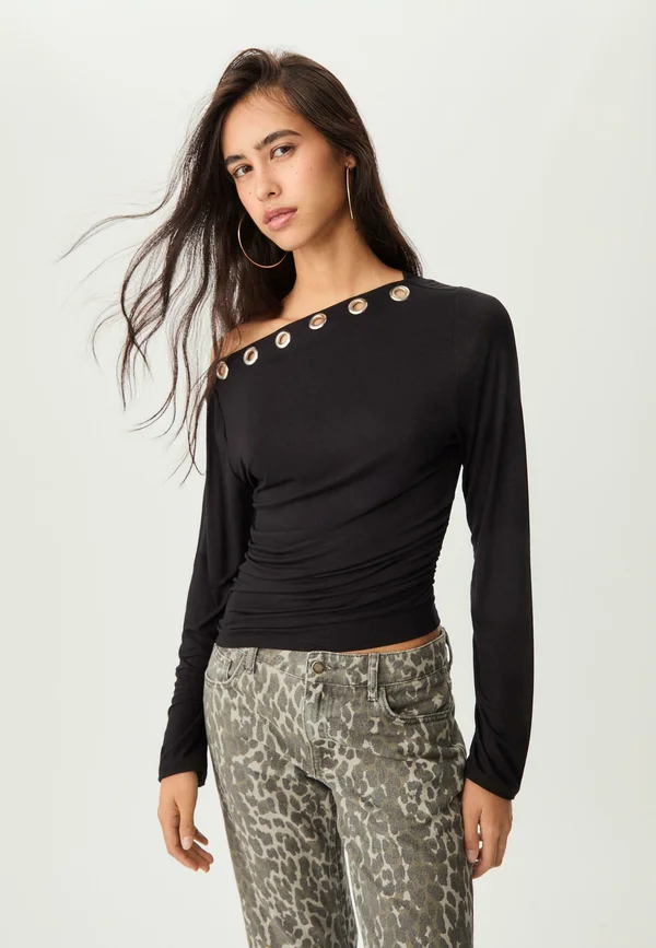 WITH EYELETS  - Long sleeved top - black