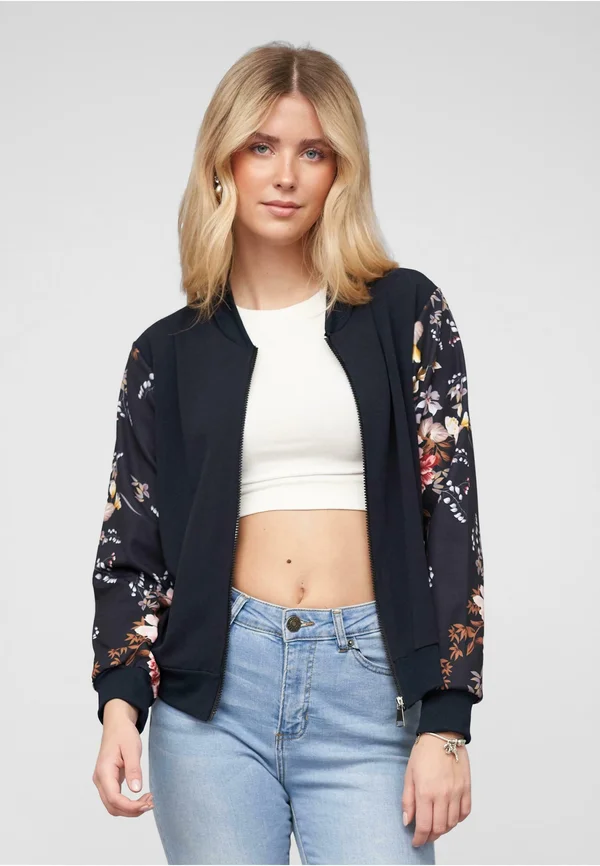 WITH FLOWER SLEEVES - Bomber Jacket - navy multicolor