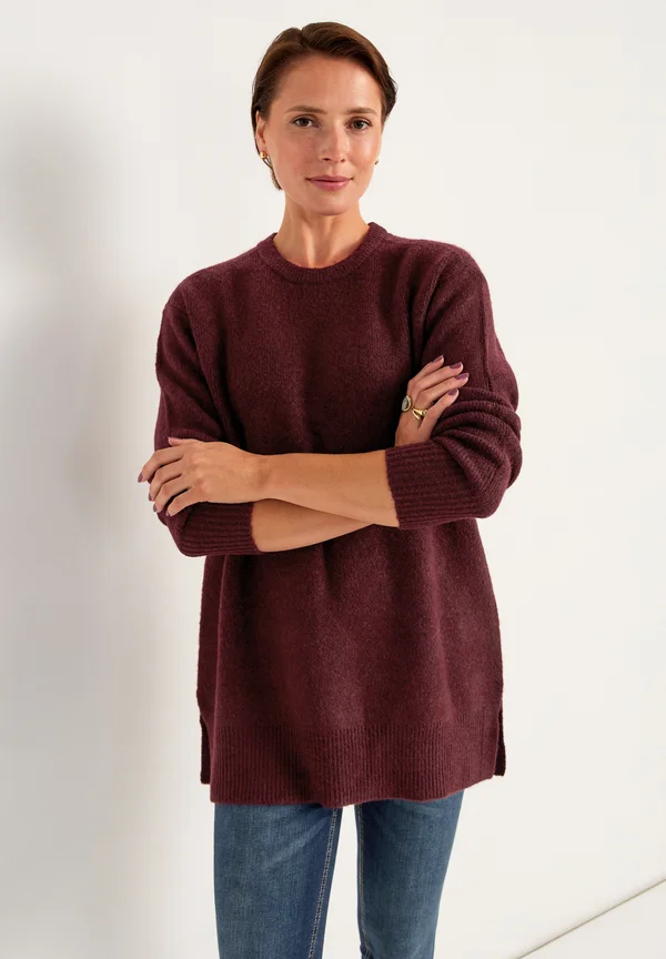 WITH SLITS - Jumper - wine-red melange