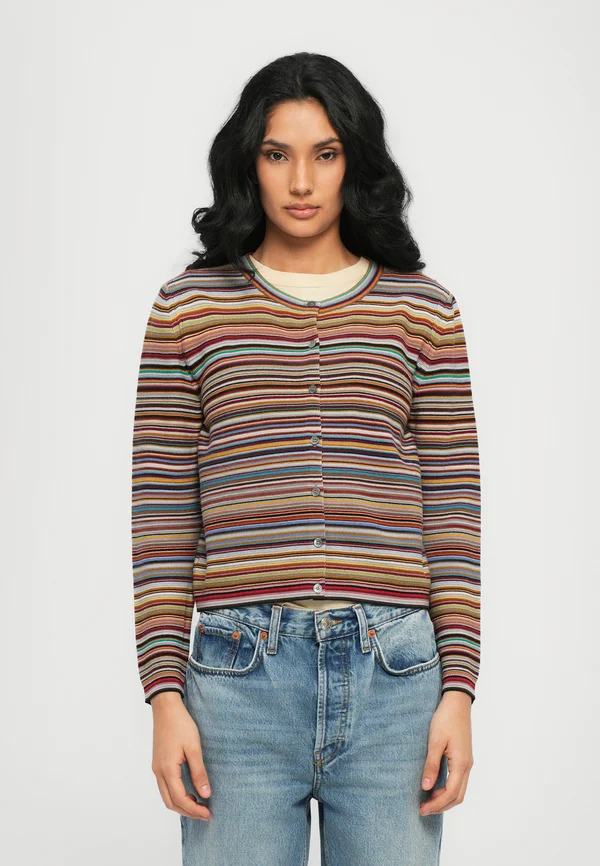 WOMENS KNITTED CARDIGAN BUTTON THRU - Cardigan - multi-coloured