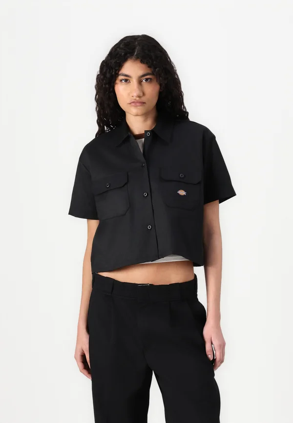WORK SHIRT CROPPED - Button-down blouse - black