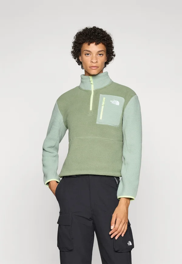 YUMIORI 1/4 ZIP - Fleece jumper - bark mist/slate moss/astro lime
